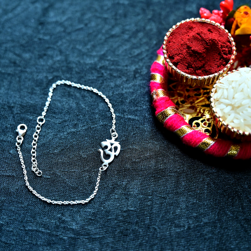 RK07 Pure Silver Rakhi- OM Design - Image 1